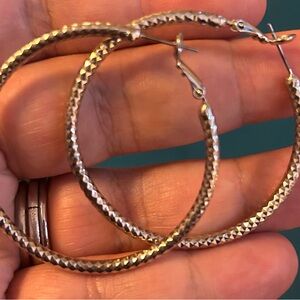 Textured Large Silver Hoop Earrings